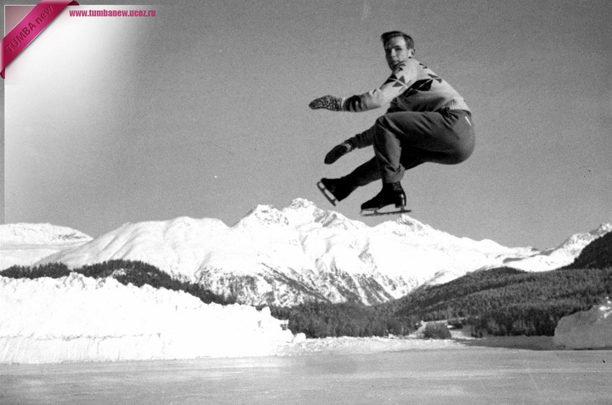 Швейцария. Санкт-Мориц, Граубюнден. 19 января 1948 года. Легендарный фигурист Дик Баттон из США на практике перед началом V Олимпийских зимних игр. (AP Photo)