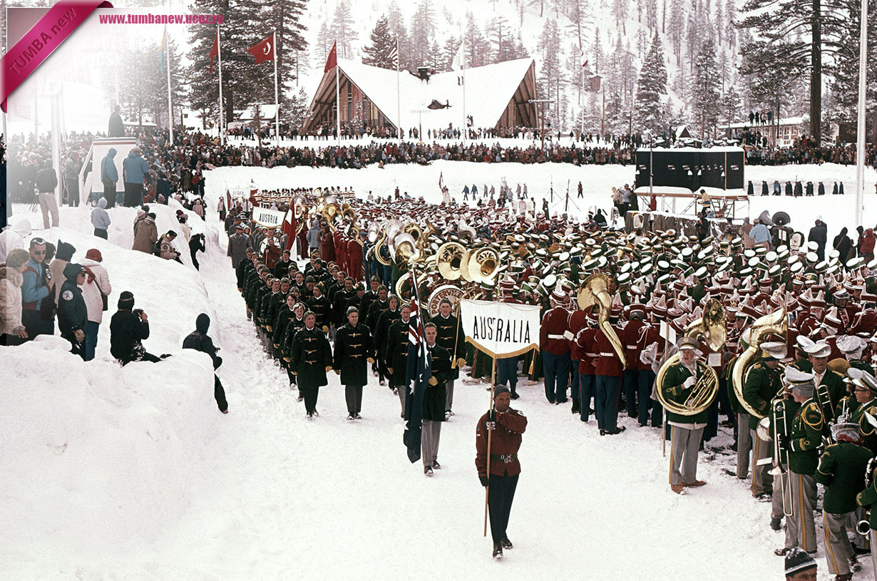США. Скво-Вэлли, Калифорния. 18 февраля 1960 года. Спортсмены из Австралии на церемонии открытия VIII Олимпийских зимних игр. (AP Photo)